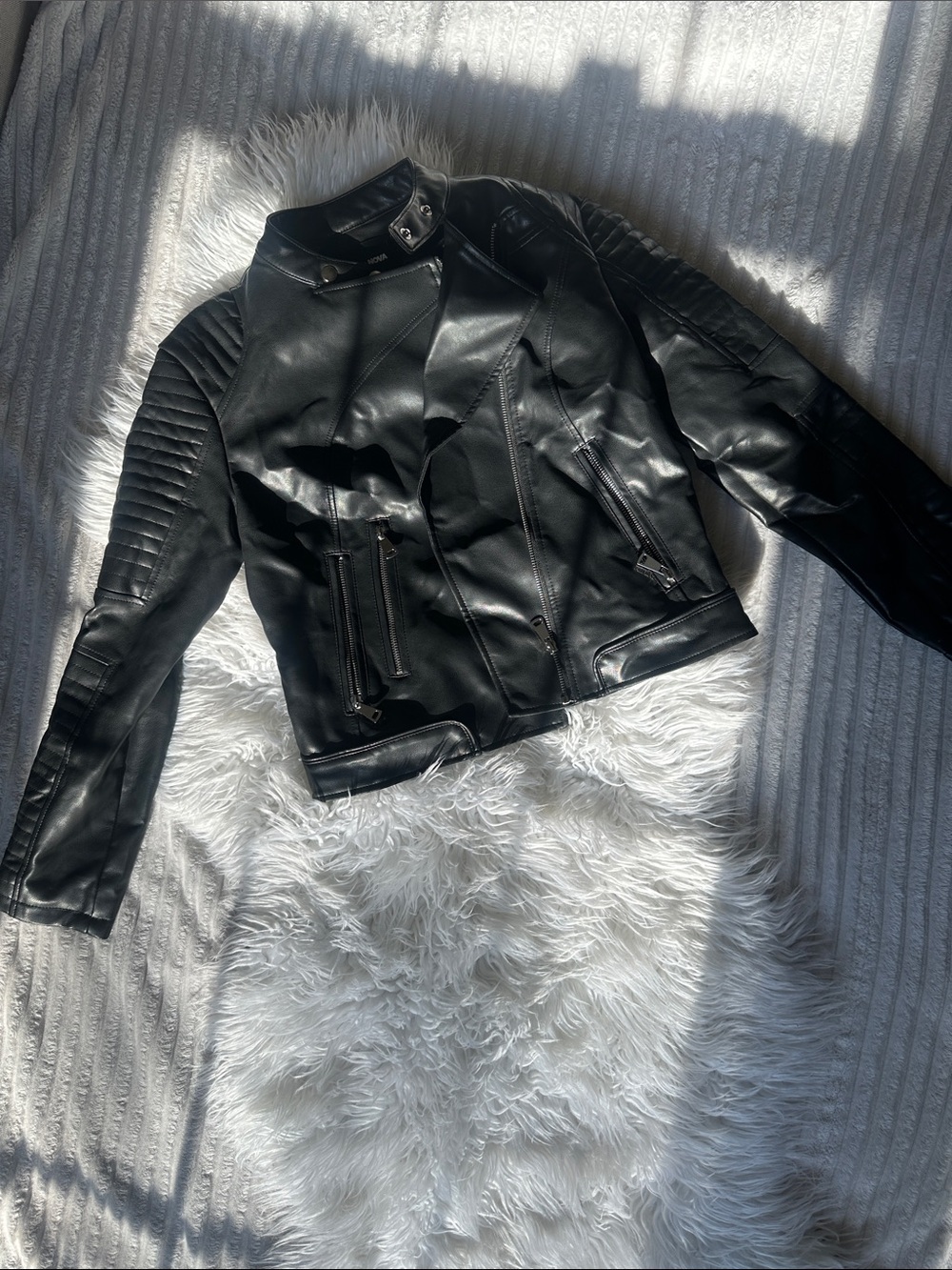 Fashion Nova Black Faux Leather Moto Jacket Small